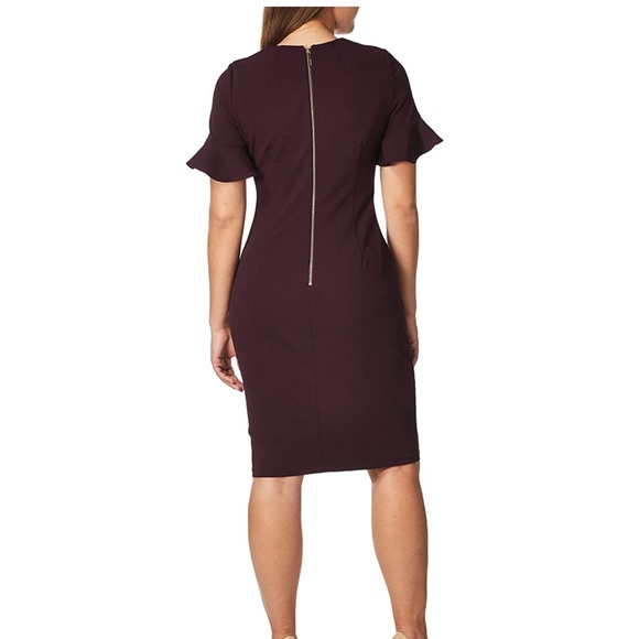 Calvin Klein Short Flutter Sleeve Exposed Zipper Sheath Dress plum purple - Picture 3 of 7
